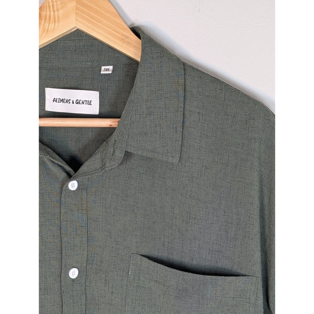 Alimens & Gentle Mens 3XL Olive Green Short Sleeve Button Down Italian Shirt